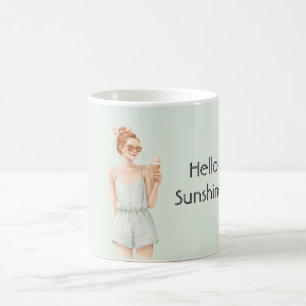 Caneca De Café Sorvete de Menta Ruiva Olá Praia Sunshine