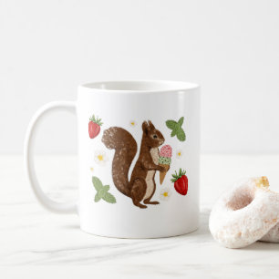 Caneca De Café Sorvete de Morango Botânico Esquilo Caprichoso