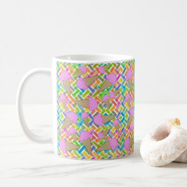Caneca De Café Sorvete de Morango Chevron Mug (Com Donut)