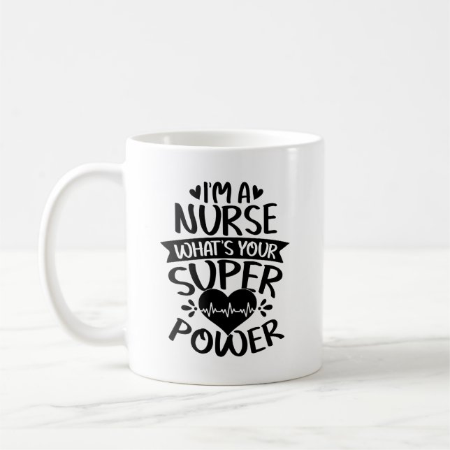 Caneca De Café Sou enfermeira. Qual é a sua superpotência? (Esquerda)