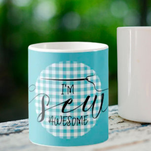 Caneca De Café Sou o Sew Incrível Blue Gingham
