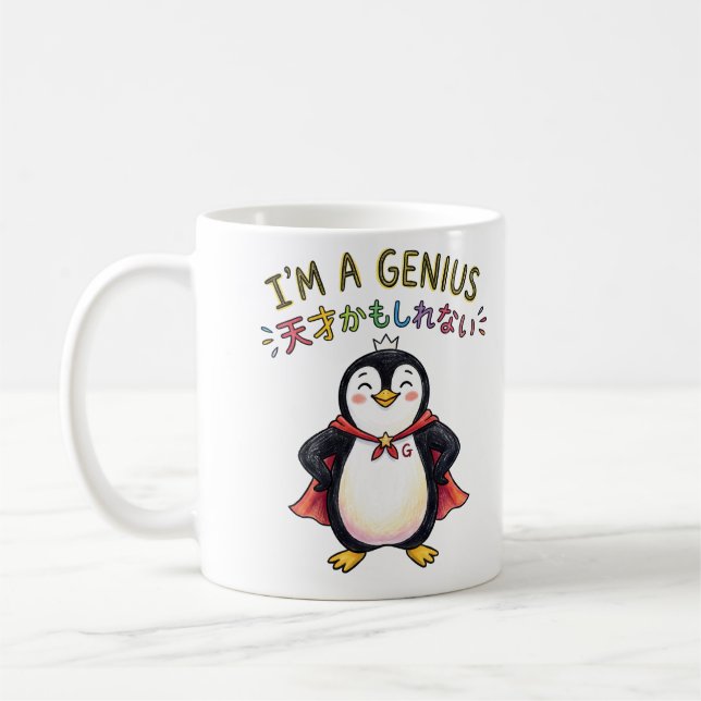 Caneca De Café SOU UM GÊNIO Pinguim Super-herói - Confiante Fofo (Esquerda)