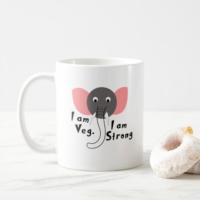Caneca De Café Sou Veg, sou Forte Elefante Para Bebês Para Crianç (Com Donut)