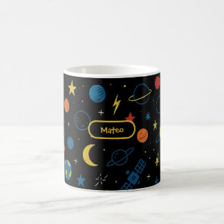 Caneca De Café Space Mug with Rocket Ship and Planets for Boys