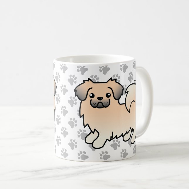 Caneca De Café Spaniel Tibetano Bege Creme Fofo Cachorro Cartoon (Frente Esquerda)