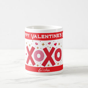 Caneca De Café Sparkle XOXO ama tipografia caricaturas de coraçõe