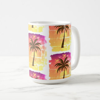 Caneca De Café Sparkling Sunset Palm Tree | Tropical Paradise Sil