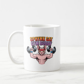 Caneca De Café Sphynx Cat Gym Buddy Muscular Cartoon