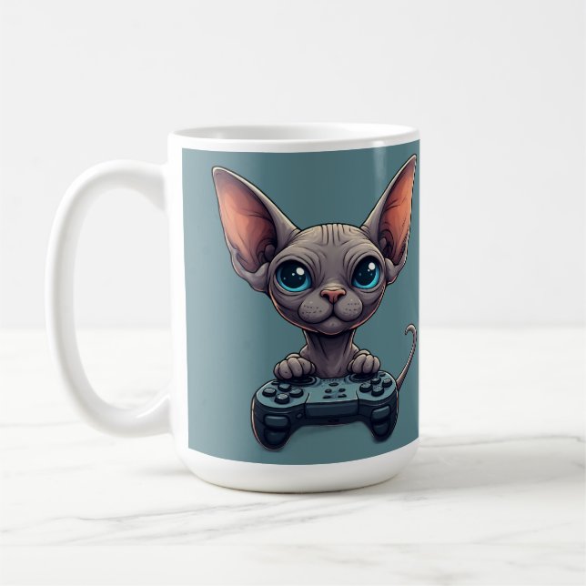 Caneca De Café Sphynx Cat Holding Game Controller (Esquerda)