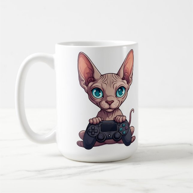 Caneca De Café Sphynx Cat Holding Game Controller (Esquerda)