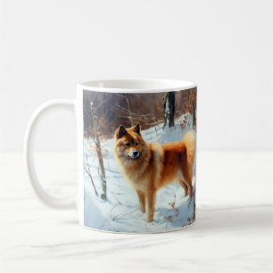 Caneca De Café Spitz Finlandês Deixou Neve Natal