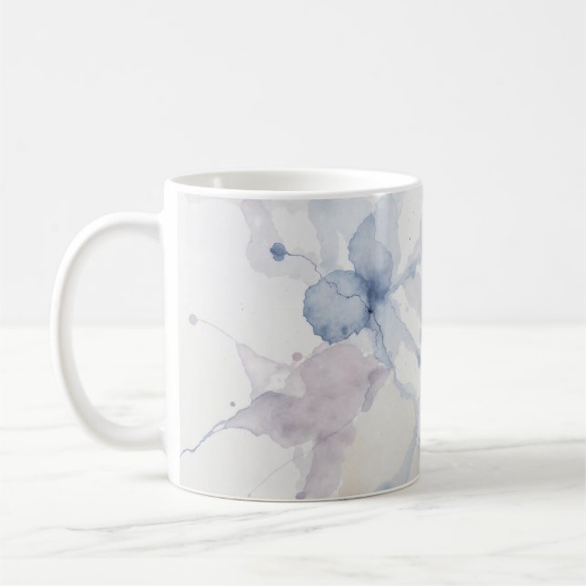 Caneca De Café Splat de Tinta Fluida Azul e Roxo Pastel Abstrato (Esquerda)