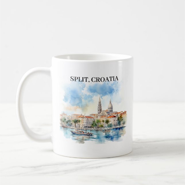Caneca De Café Split Croácia Dalmatia Watercolor (Esquerda)