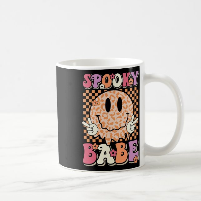 Caneca De Café Spooky Bybe Groovy Halloween Leopard Sorri Face Ch (Direita)