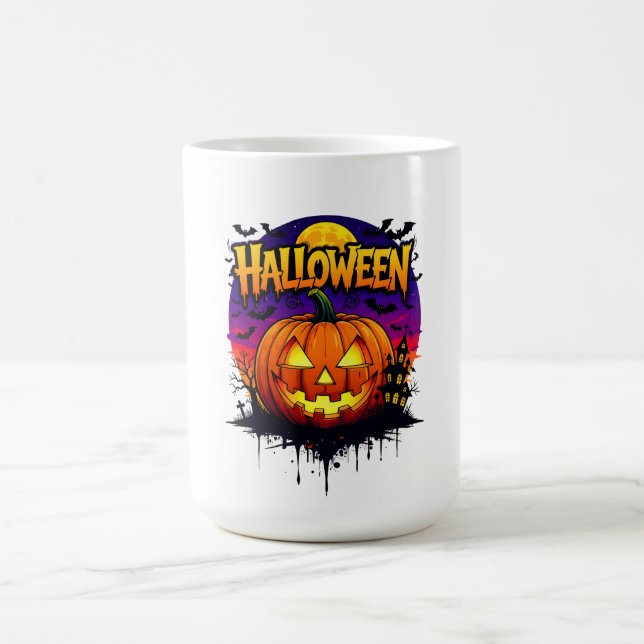 Caneca De Café Spooky Halloween Pumpkin Design with Moonlit Sky a (Centro)