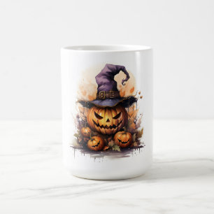 Caneca De Café Spooky Jack-o-Lanternas Vestindo um Chapéu de Brux