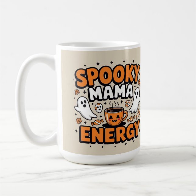 Caneca De Café Spooky mama energy cute Halloween ghost  (Esquerda)