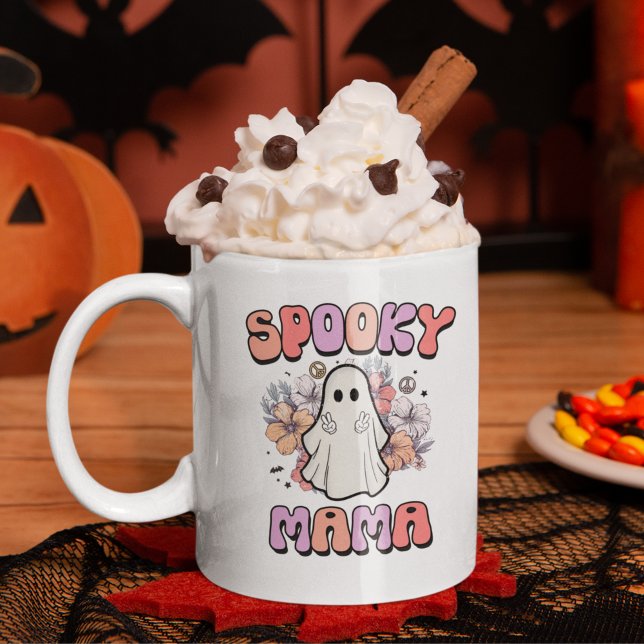 Caneca De Café Spooky Mama Funny Halloween Ghost (Criador carregado)