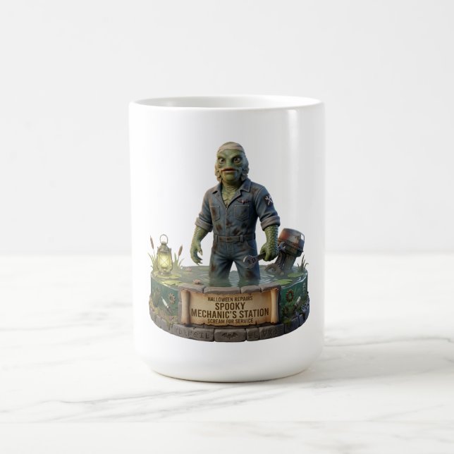 Caneca De Café Spooky Mechanic Swamp Creature Funny Halloween Mug (Centro)