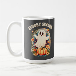 Caneca De Café Spooky Season Cute Ghost Floral Retro