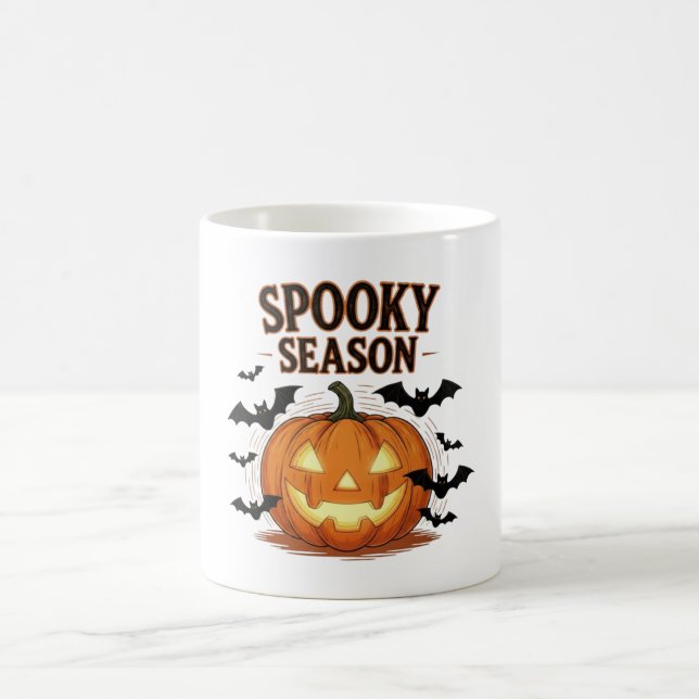 Caneca De Café "Spooky Season Pumpkin & Bats Fall Halloween" (Centro)