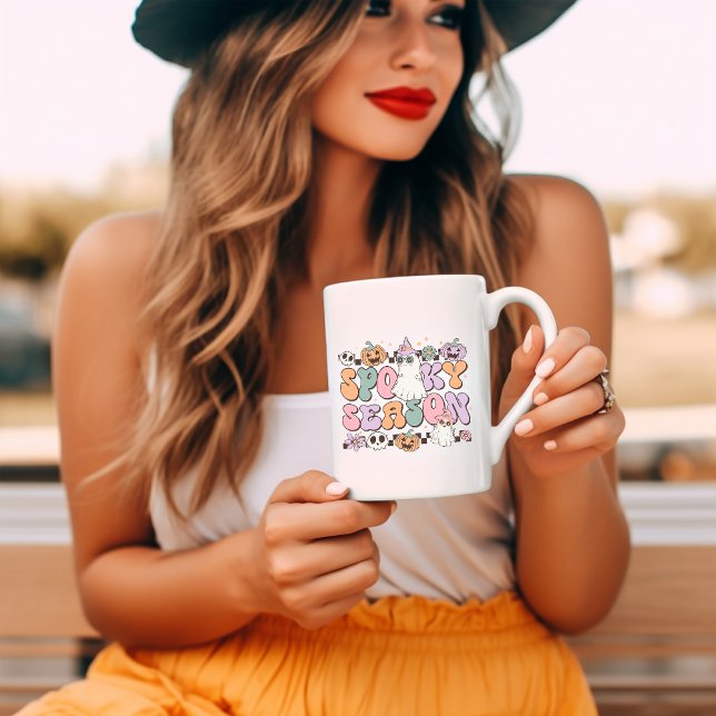 Caneca De Café Spooky Season Retro Groovy Halloween (Criador carregado)