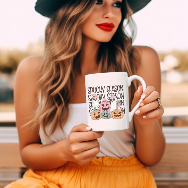 Caneca De Café Spooky Season Retro Groovy Halloween (Criador carregado)