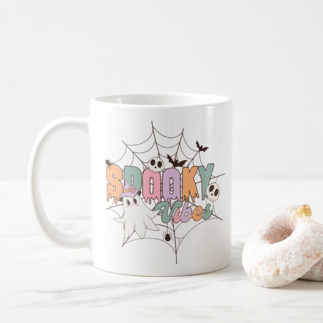 Caneca De Café Spooky Vibes Halloween (Com Donut)