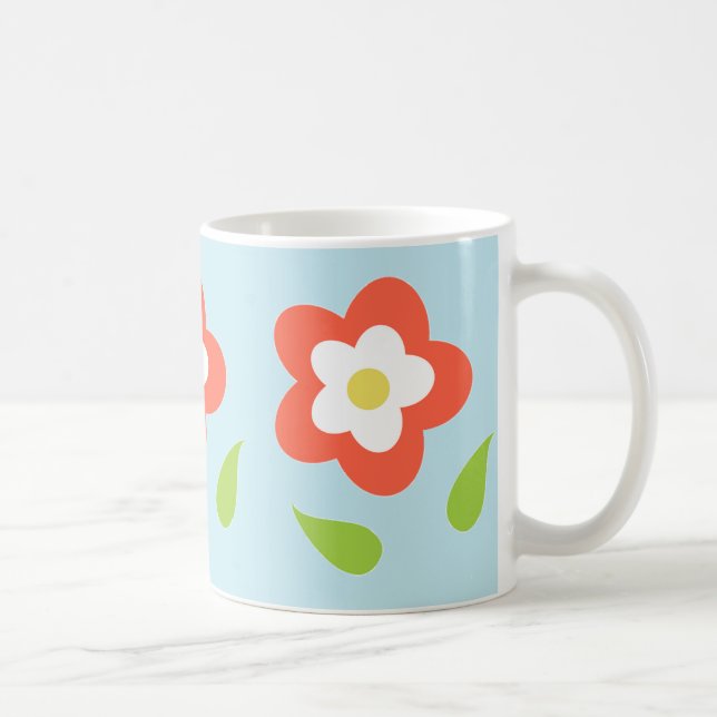 Caneca De Café Spring Bubble Flowers (on Blue)  (Direita)