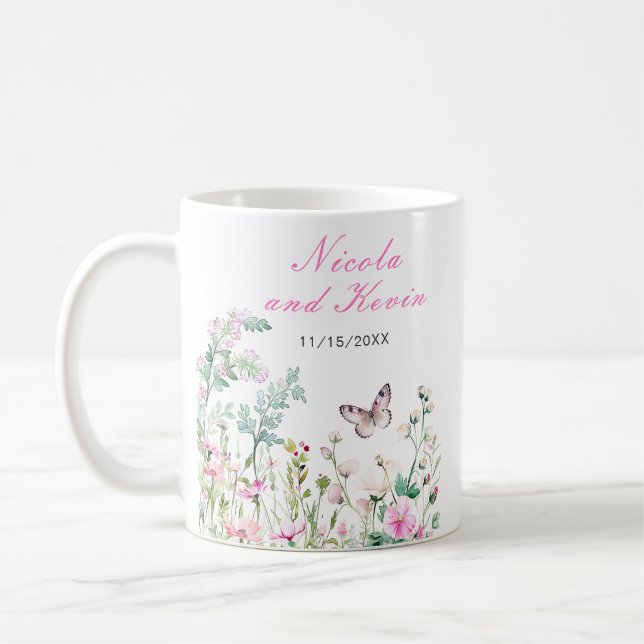 Caneca De Café Spring Green Butterfly Floral Wedding (Esquerda)