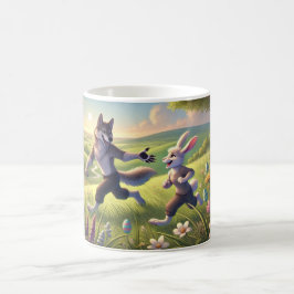 Caneca De Café Springtime Chase - Páscoa de Lobo e Coelho Reprodu