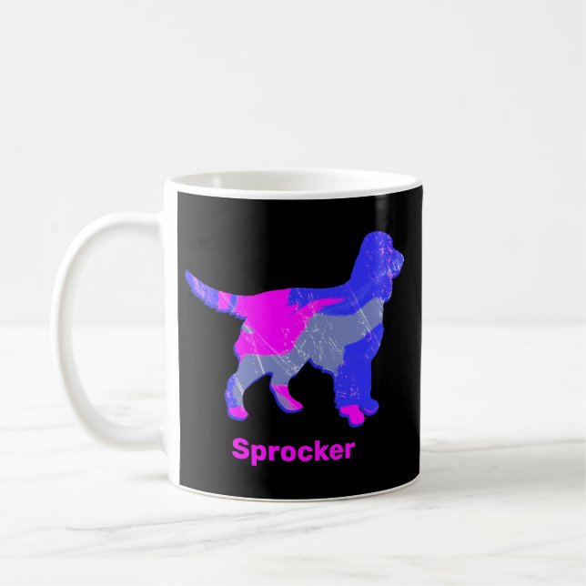 Caneca De Café Sprocker Spaniel Dog Silhouette Quente Rosa Preto (Esquerda)
