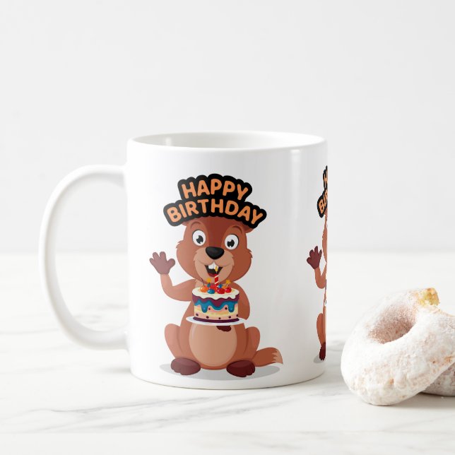 Caneca De Café Squirrel birthday (Com Donut)