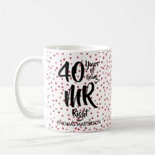 Caneca De Café Sr. Certo Aniversário de 40 Anos Corações de Rubi 