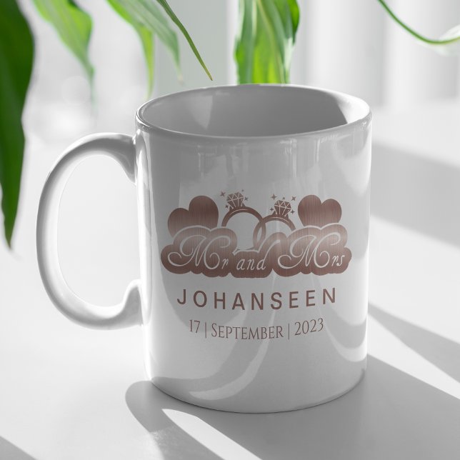 Caneca De Café Sr. e Sra. Elegant Rosa Dourado Noivas Nupciais (Criador carregado)