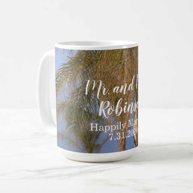 Caneca De Café Sr. e Sra. Palm Trees Wedding Mug (Frente Esquerda)
