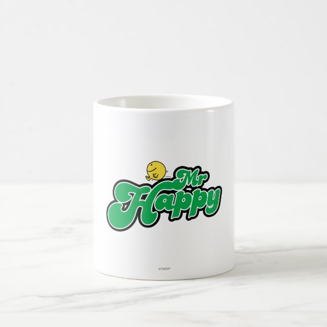 Caneca De Café Sr. Happy Abaixando A Inscrição Verde (Centro)