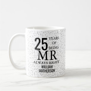 Caneca De Café Sr. Sempre Certo Diversão 25º Aniversário Corações