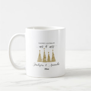 Caneca De Café Sr. & Sra. Primeira Cama de Natal - Nomes e Ano Pe