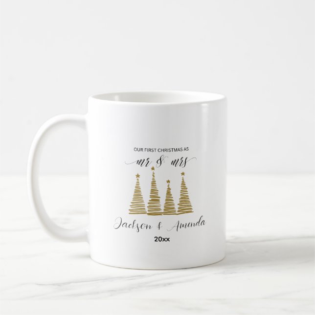 Caneca De Café Sr. & Sra. Primeira Cama de Natal - Nomes e Ano Pe (Esquerda)