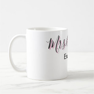 Caneca De Café Sra adicionar nome sobrenome preto rosa ano modern