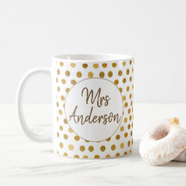 Caneca De Café Sra., Bolinhas Douradas, personalizadas