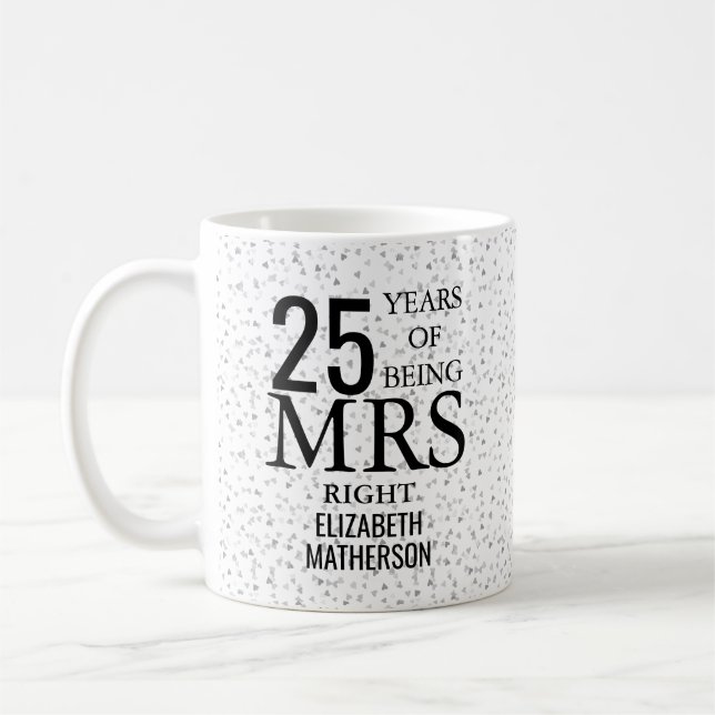 Caneca De Café Sra. Certa Diversão 25º Aniversário Corações de Pr (Esquerda)
