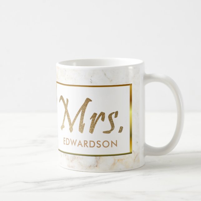 Caneca De Café Sra. moderna casamento personalizado do ouro & do (Direita)