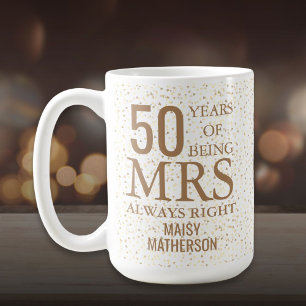 Caneca De Café Sra. Sempre Certa Fun 50º Aniversário Corações Dou