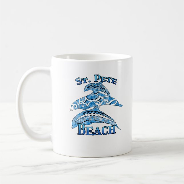 Caneca De Café St. Pete Florida Beach Vacation Tribal Dolphins (Esquerda)