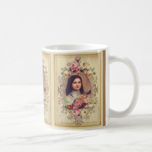 Caneca De Café St. Therese o crucifixo pequeno dos rosas da flor