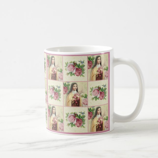 Caneca De Café St. Therese os rosas pequenos da flor w/red (Direita)