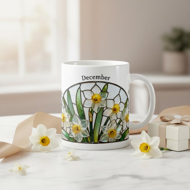 Caneca De Café Stained Glass Birth Flower December Narcissus   (Criador carregado)