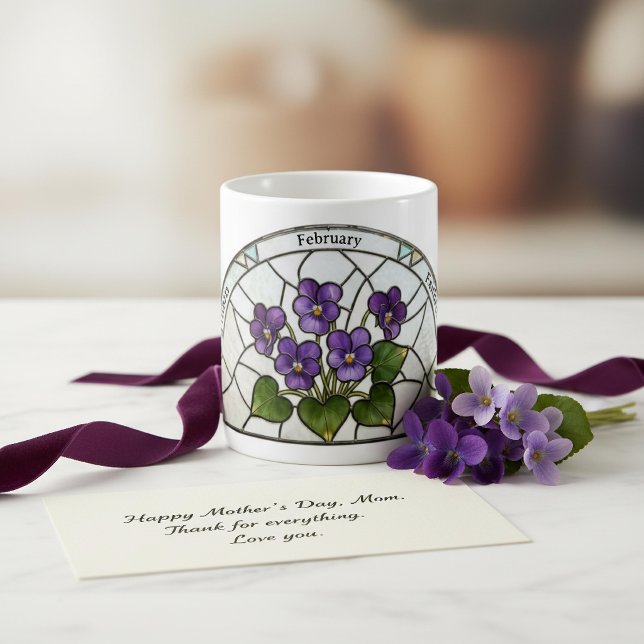 Caneca De Café Stained Glass Birth Flower February Violet Name (Criador carregado)